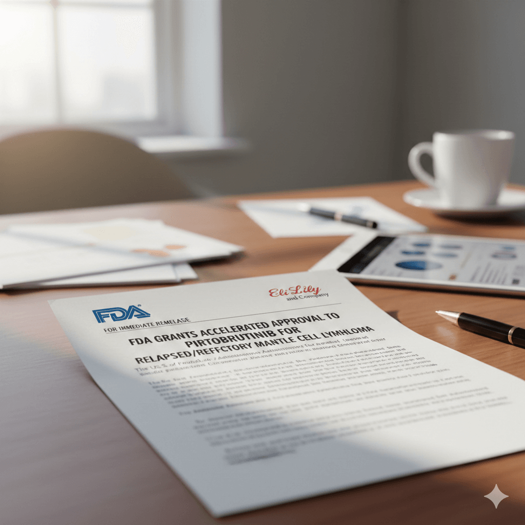 Accelerated approval is granted by FDA to pirtobrutinib for relapsed or refractory mantle cell lymphoma